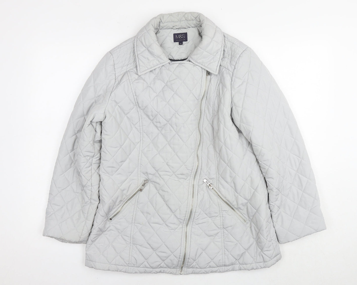 Marks and Spencer Womens Grey Quilted Jacket Size 12 Zip