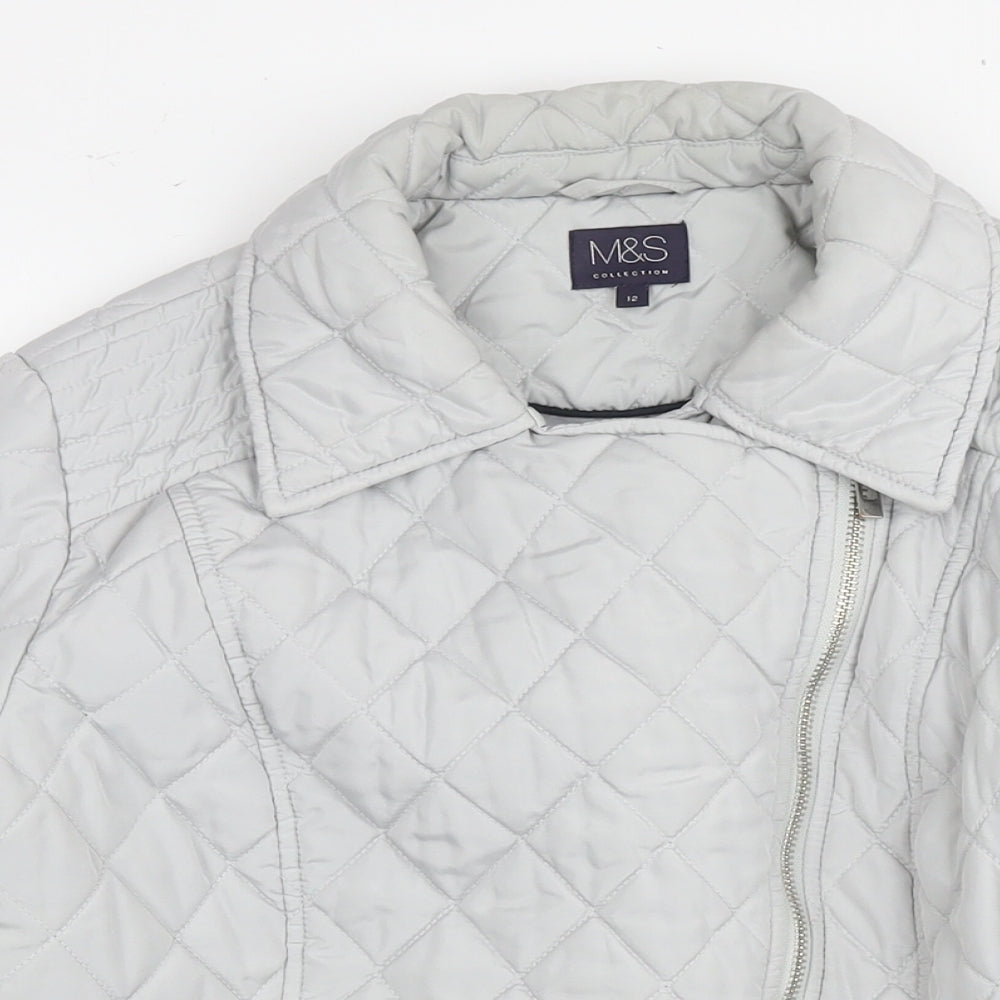 Marks and Spencer Womens Grey Quilted Jacket Size 12 Zip