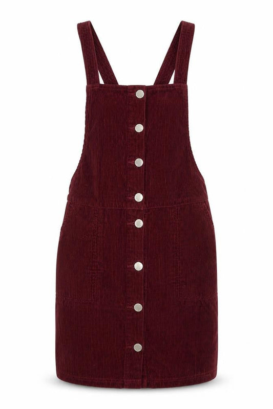 Miss Selfridge Womens Red Cotton Pinafore/Dungaree Dress Size 6 Square Neck Button
