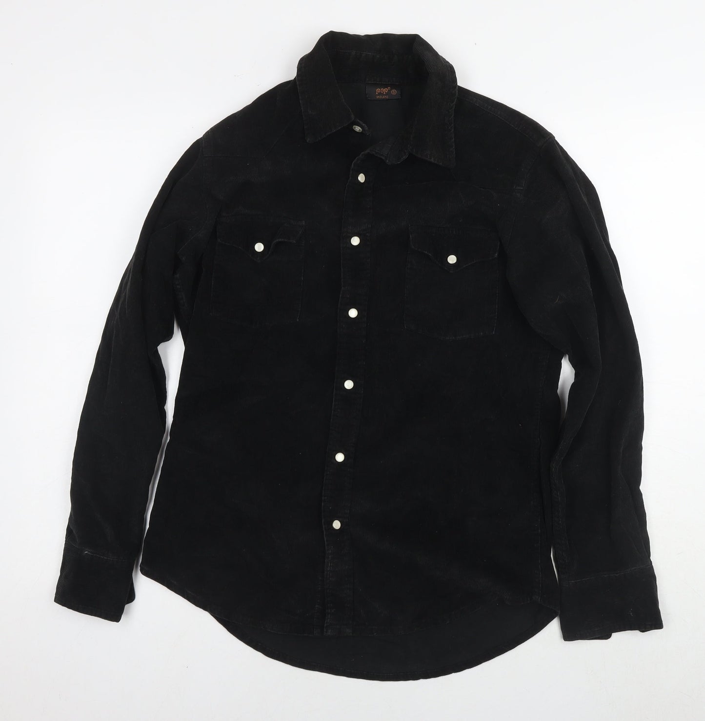 POP Mens Black Cotton Button-Up Size S Collared Snap