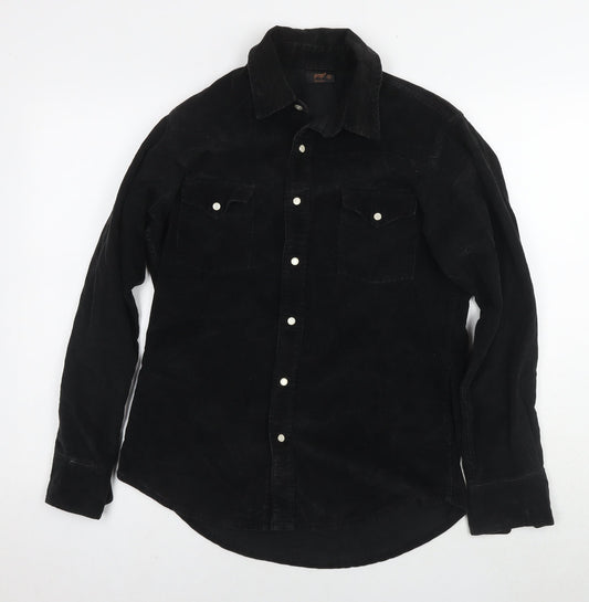 POP Mens Black Cotton Button-Up Size S Collared Snap