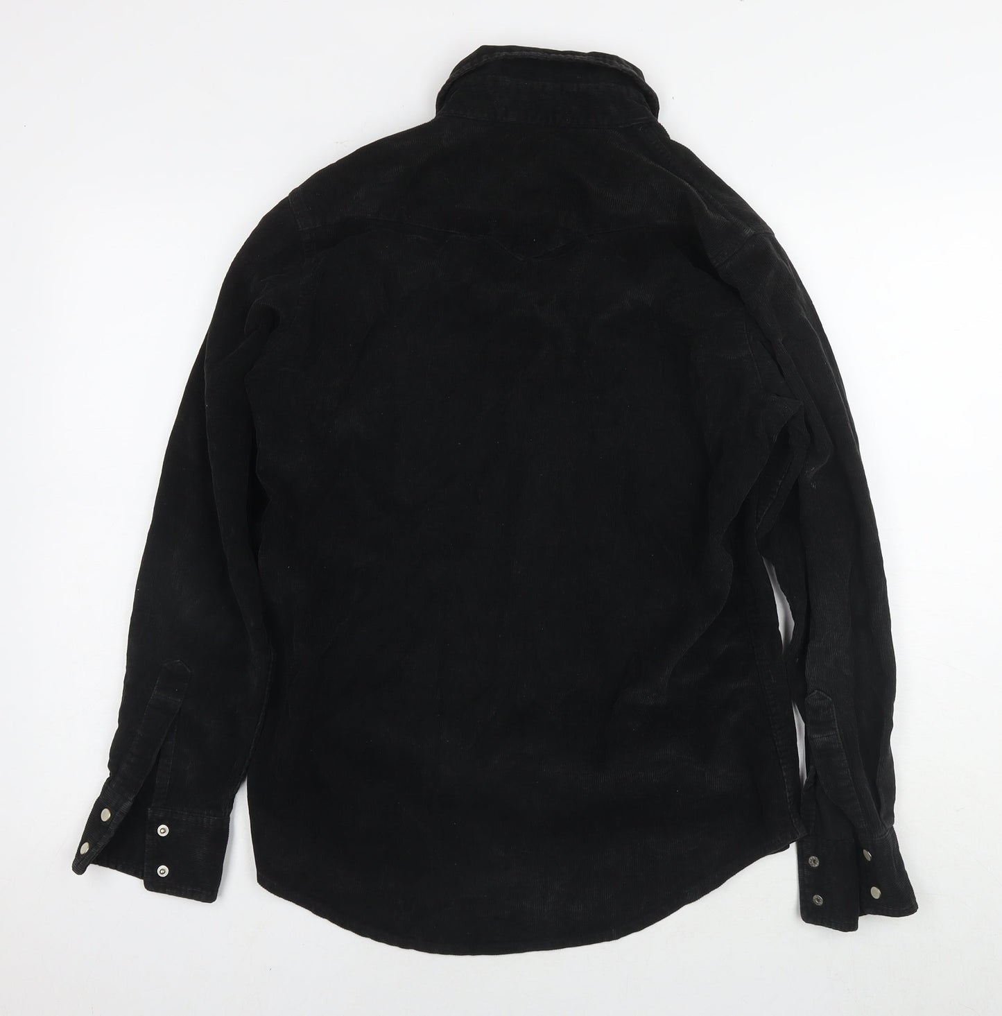 POP Mens Black Cotton Button-Up Size S Collared Snap