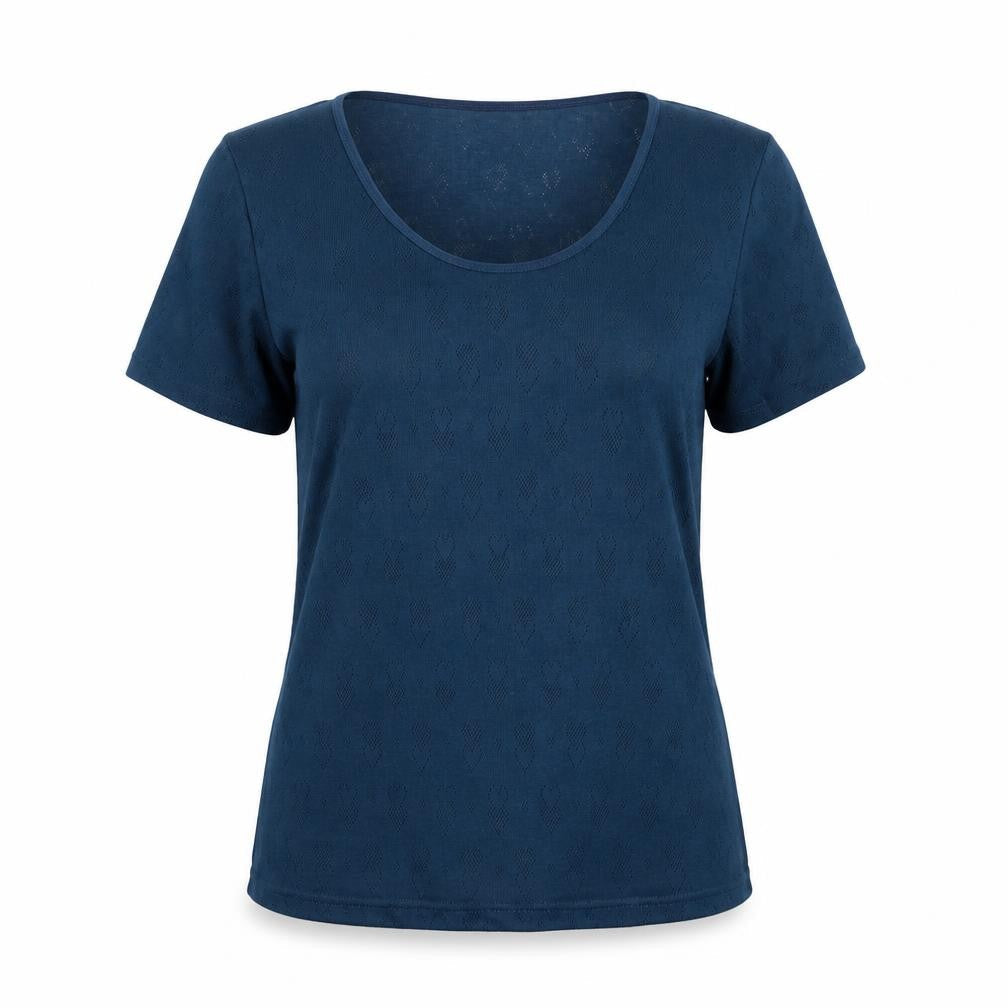 Damart Womens Blue Polyester Basic T-Shirt Size L Round Neck