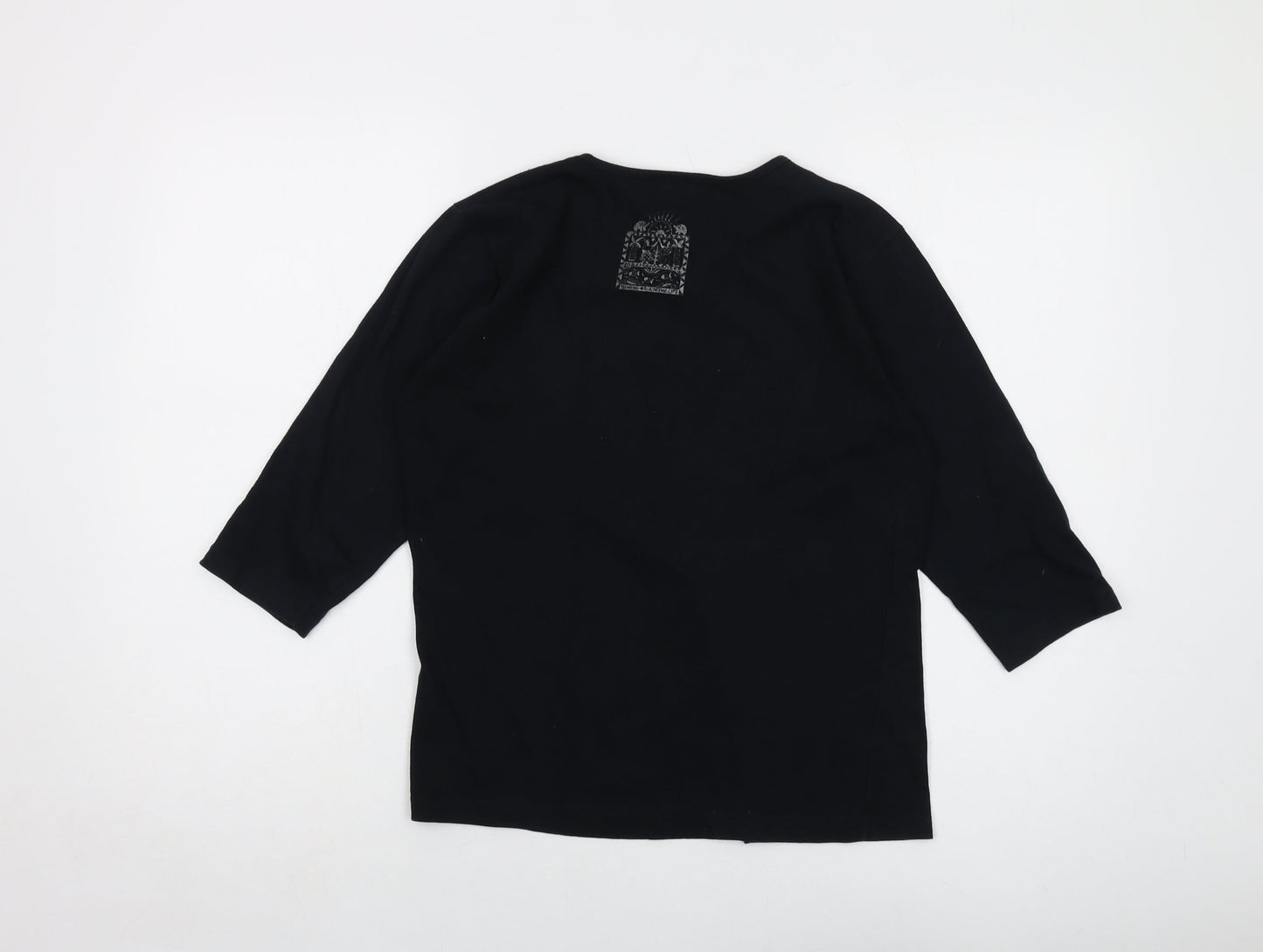 Earth Womens Black Cotton Basic T-Shirt Size S Round Neck