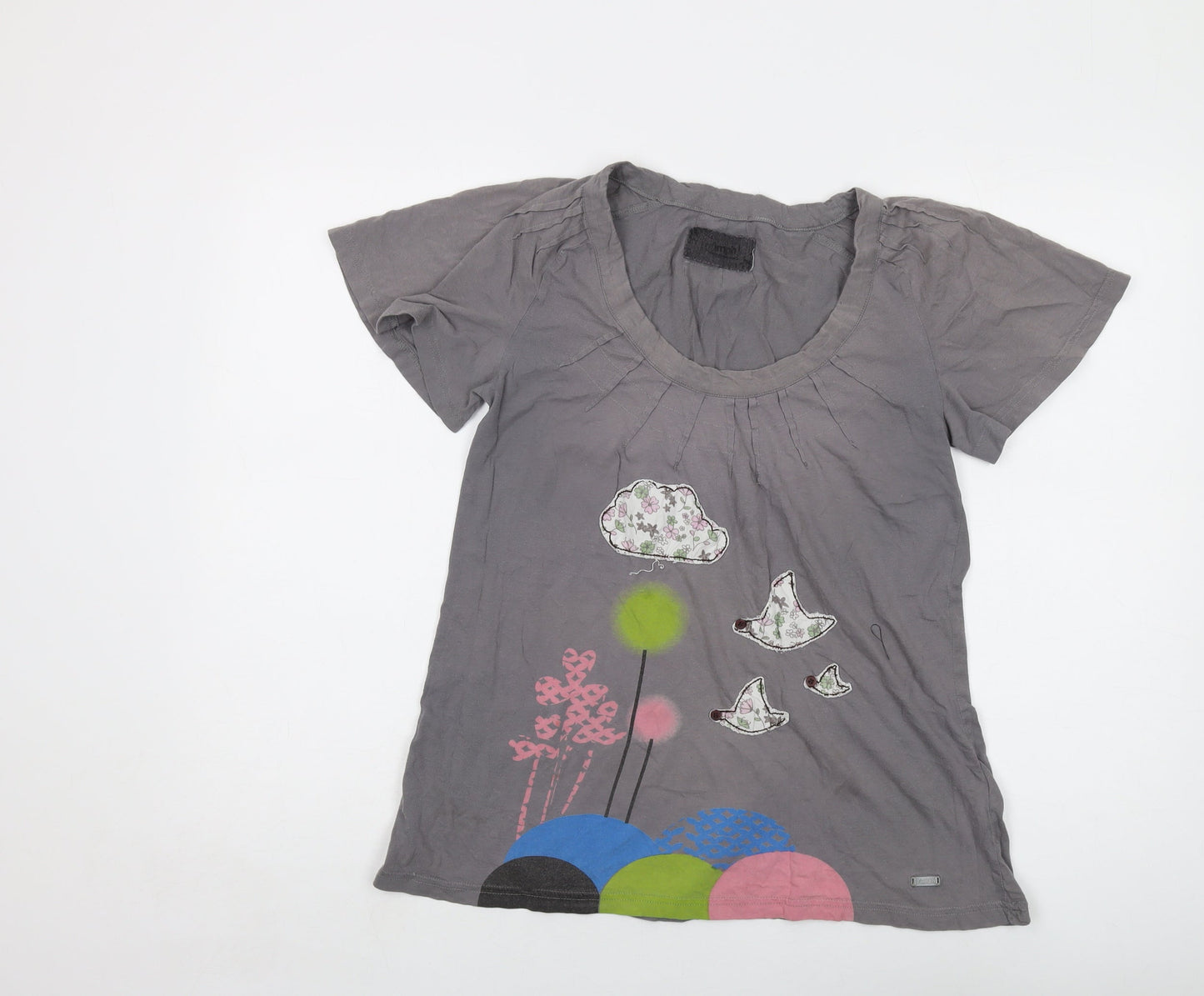 Numph Womens Grey Cotton Basic T-Shirt Size M Round Neck