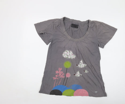 Numph Womens Grey Cotton Basic T-Shirt Size M Round Neck
