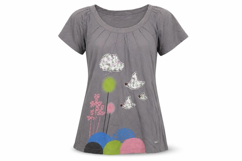 Numph Womens Grey Cotton Basic T-Shirt Size M Round Neck