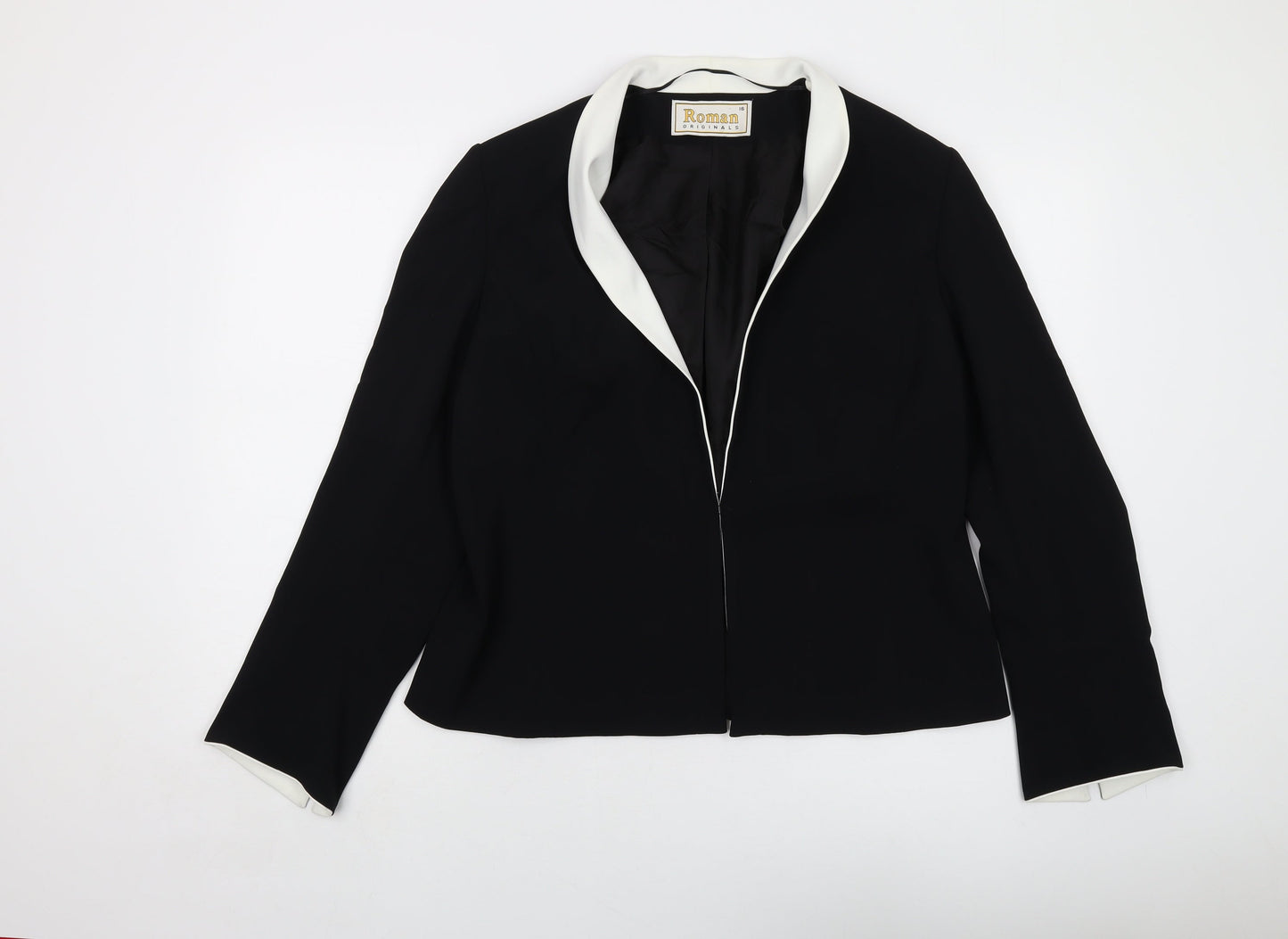 Roman Womens Black Jacket Size 16 Hook & Eye