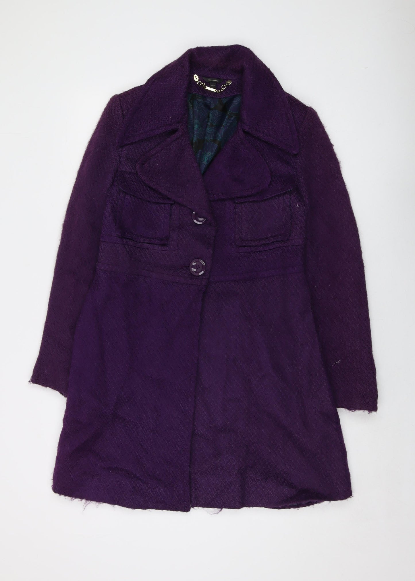 Full Circle Womens Purple Overcoat Coat Size 10 Button