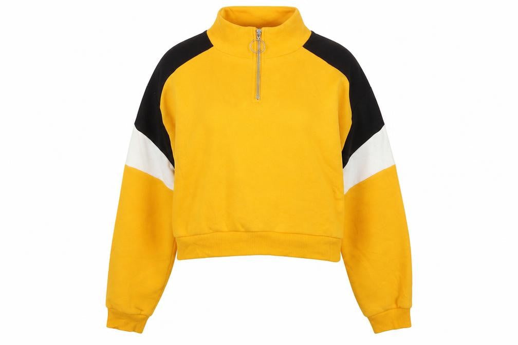 H&, Womens Yellow Cotton Pullover Sweatshirt Size M Zip