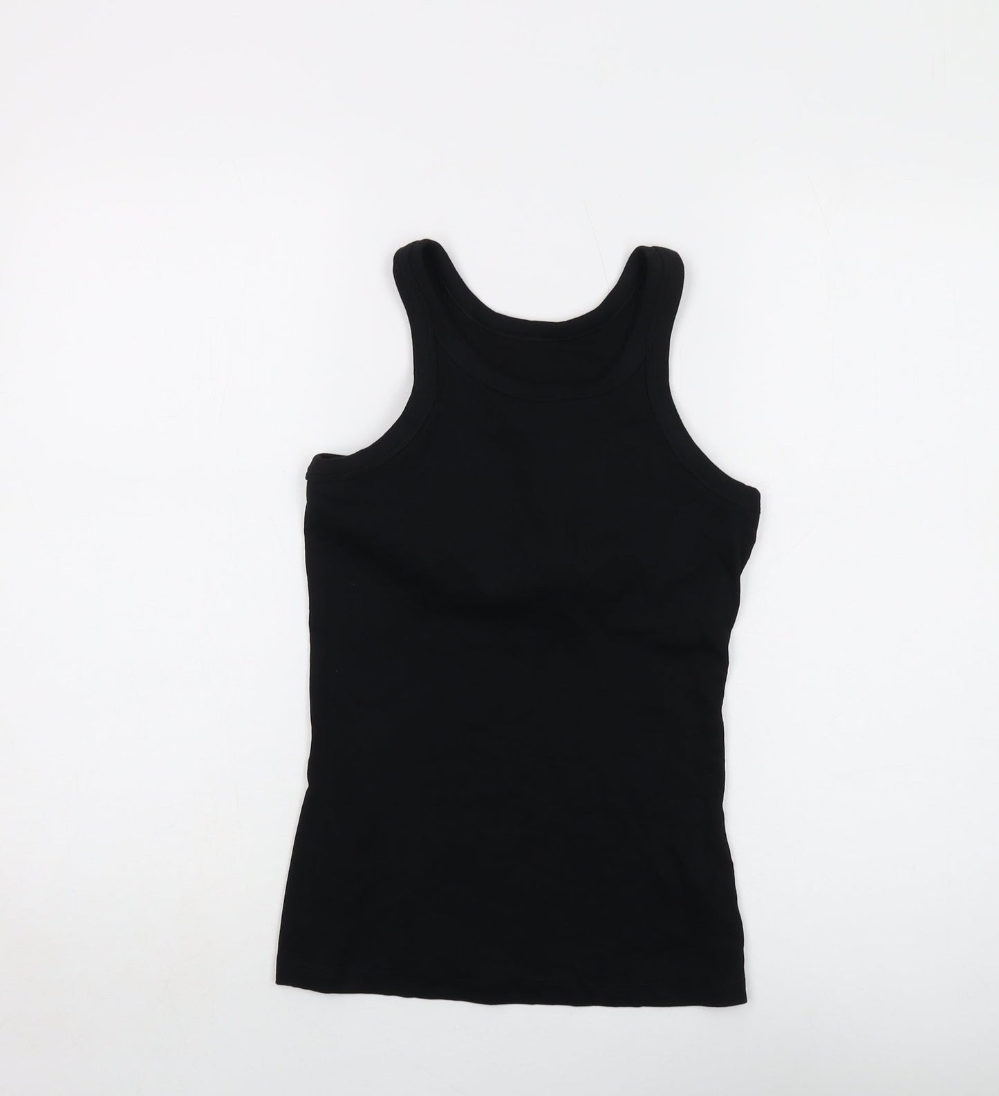 Marks and Spencer Womens Black Cotton Basic Tank Size 14 Round Neck