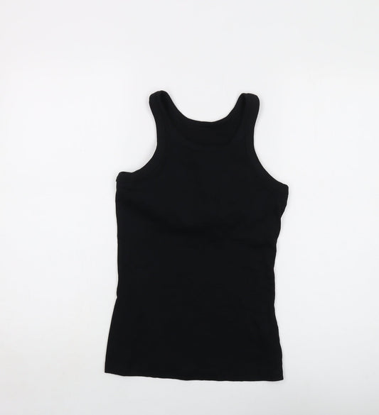 Marks and Spencer Womens Black Cotton Basic Tank Size 14 Round Neck