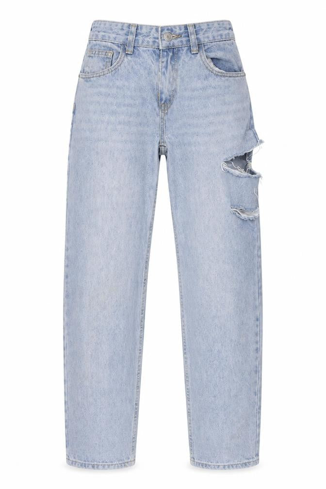 PRETTYLITTLETHING Womens Blue Cotton Mom Jeans Size 6 L27 in Regular Button