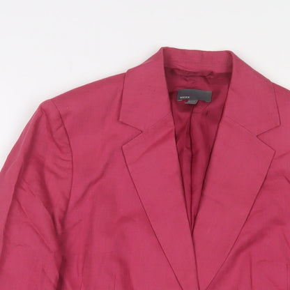 Close-up detail of mex women’s pink jacket blazer, size UK 10, button