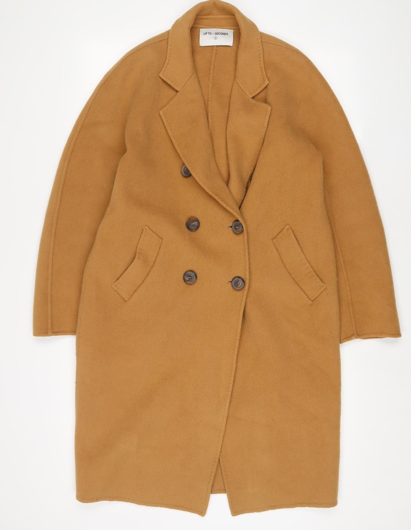 UPTO/SECONDS Womens Beige Overcoat Coat Size S Button