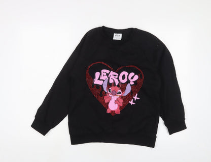 Preloved Stitche Girls Black Cotton Pullover Sweatshirt Size 11-12 Years Pullover - Front