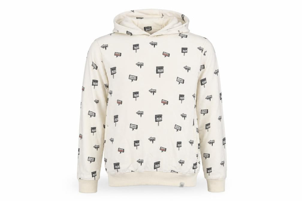 Blend Mens Beige Geometric Cotton Pullover Hoodie Size M