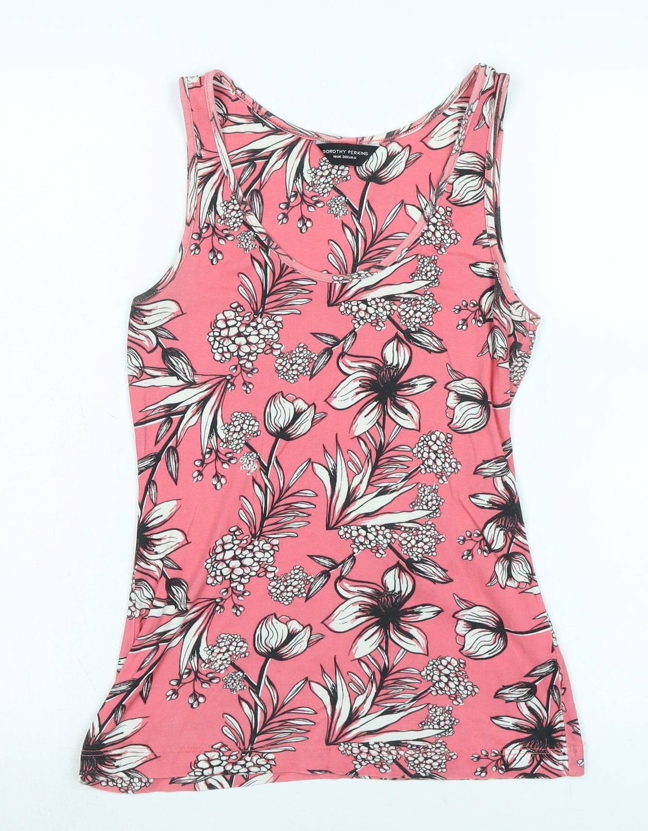 Dorothy Perkins Womens Pink Cotton Basic Tank Size 10 Scoop Neck