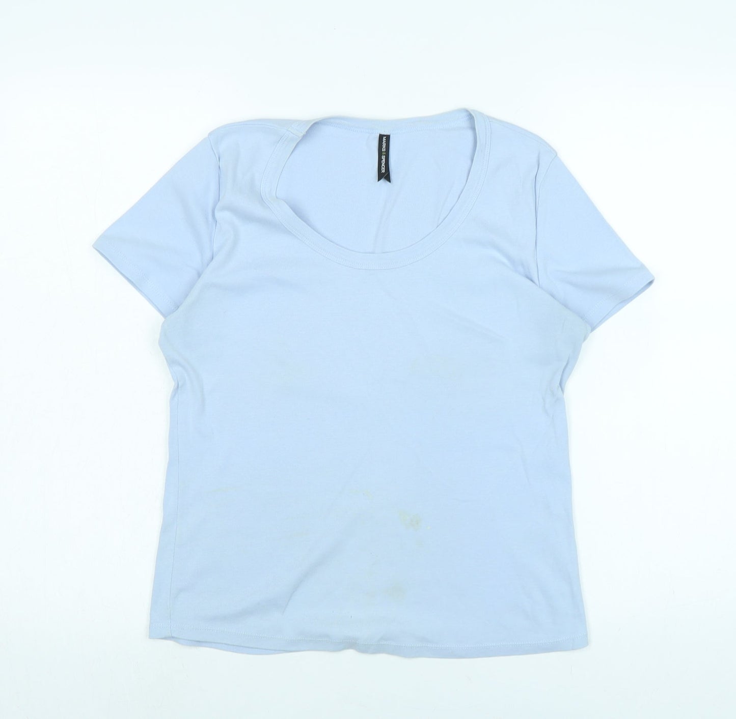 Marks and Spencer Womens Blue Cotton Basic Polo Size 14 Scoop Neck