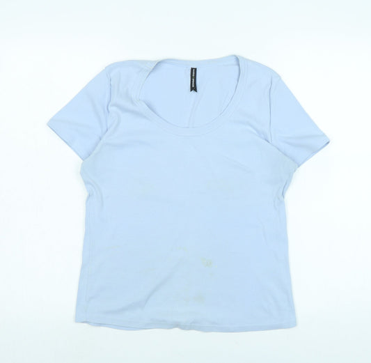 Marks and Spencer Womens Blue Cotton Basic Polo Size 14 Scoop Neck