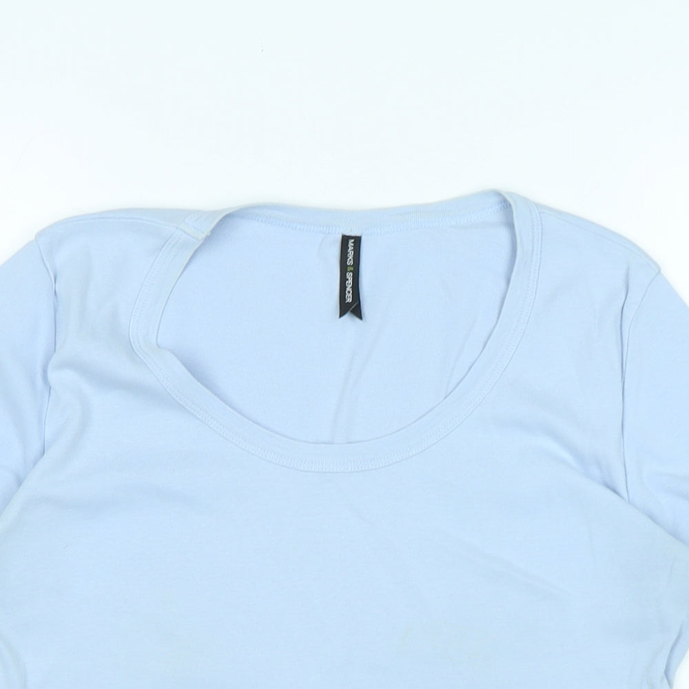 Marks and Spencer Womens Blue Cotton Basic Polo Size 14 Scoop Neck
