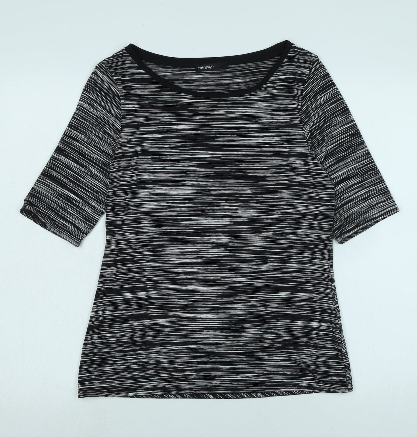 Marks and Spencer Womens Black Viscose Basic T-Shirt Size 12 Boat Neck