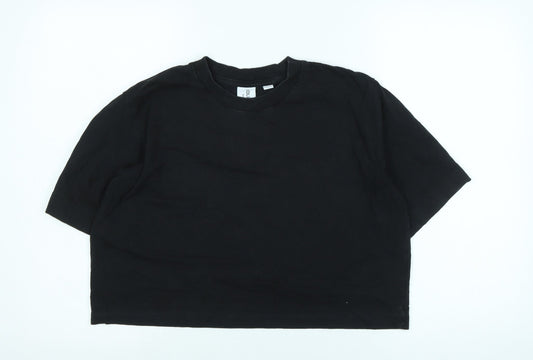 COLLUSION Womens Black Cotton Basic T-Shirt Size 12 Crew Neck