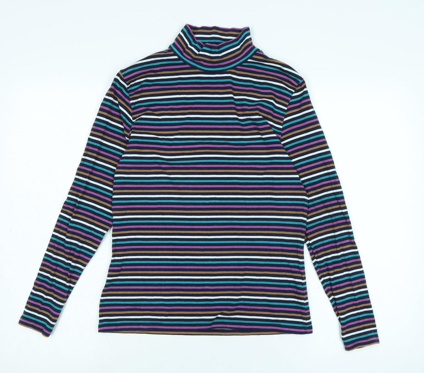 Marks and Spencer Womens Multicoloured Mock Neck Striped Cotton Pullover Jumper Size 12