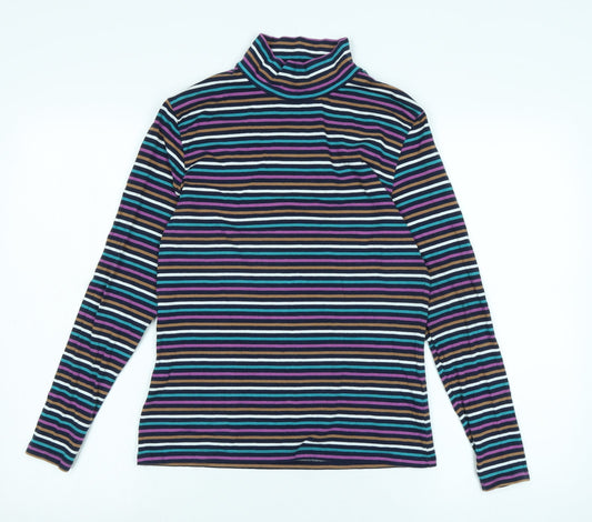 Marks and Spencer Womens Multicoloured Mock Neck Striped Cotton Pullover Jumper Size 12