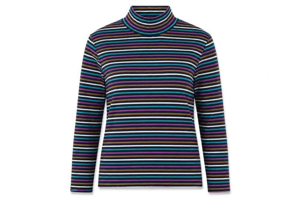 Marks & Spencer Womens Multicoloured Mock Neck Striped Cotton Pullover Jumper Size 12