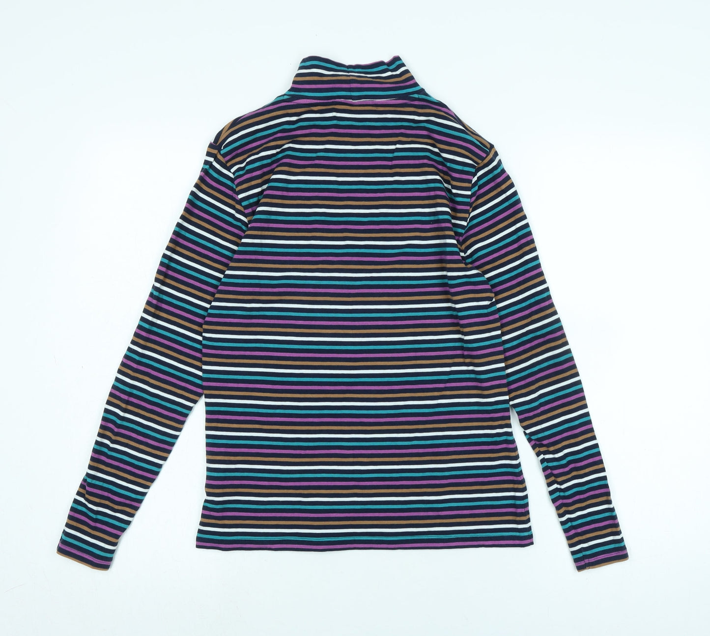 Marks and Spencer Womens Multicoloured Mock Neck Striped Cotton Pullover Jumper Size 12