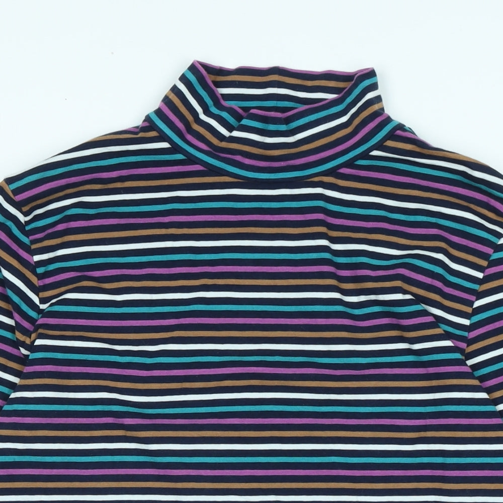 Marks and Spencer Womens Multicoloured Mock Neck Striped Cotton Pullover Jumper Size 12
