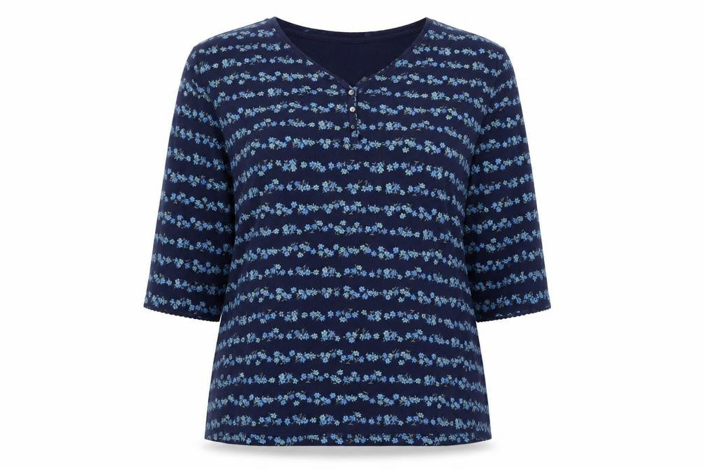 Classics Elements Womens Blue Cotton Jersey T-Shirt Size L V-Neck
