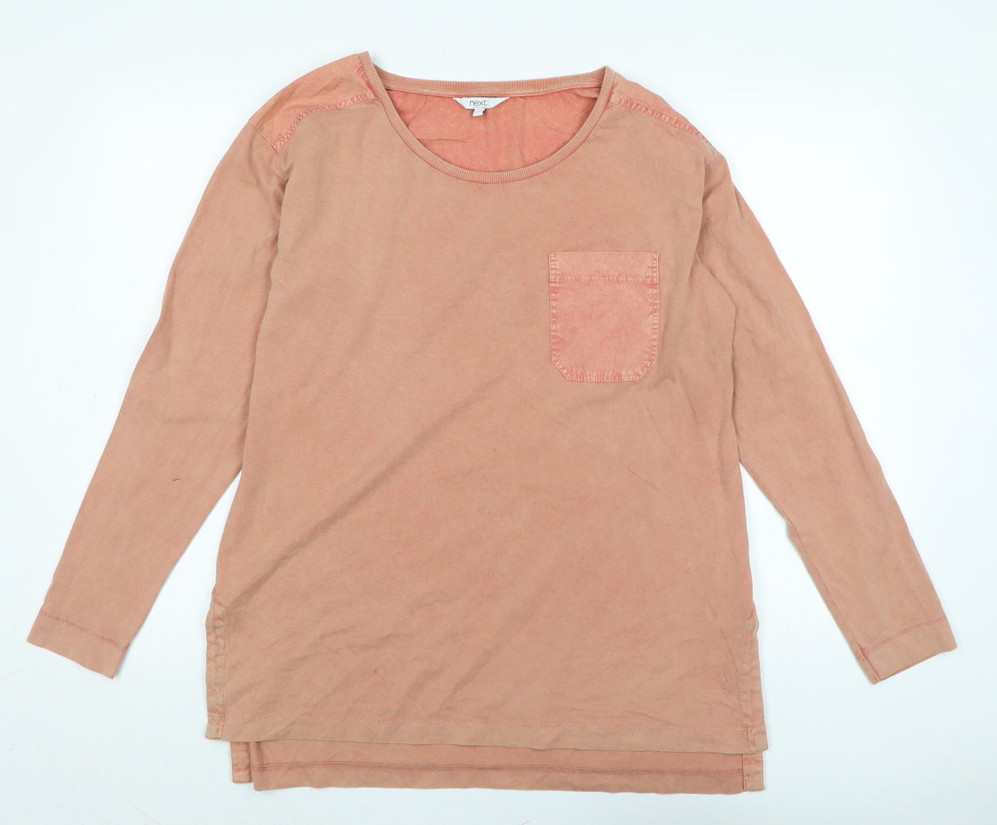 NEXT Womens Orange Cotton Jersey T-Shirt Size 12 Scoop Neck - Distressed