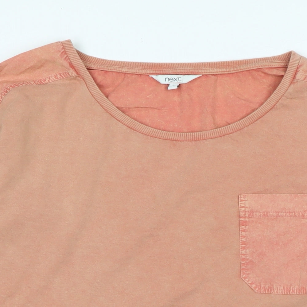 NEXT Womens Orange Cotton Jersey T-Shirt Size 12 Scoop Neck - Distressed