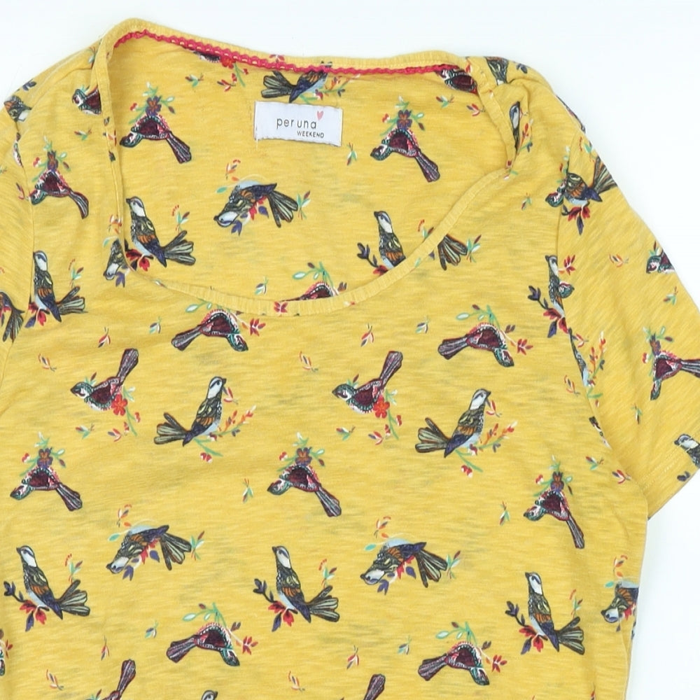 Marks and Spencer Womens Yellow Cotton Basic Blouse Size 10 Scoop Neck