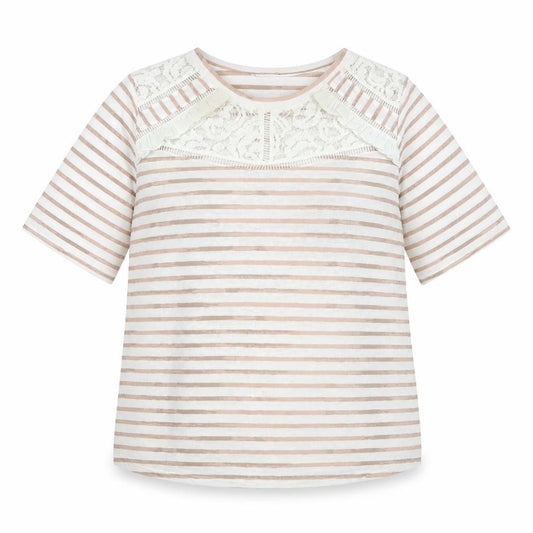 Marks and Spencer Womens White Cotton Basic Blouse Size 16 Crew Neck - Lace Detail