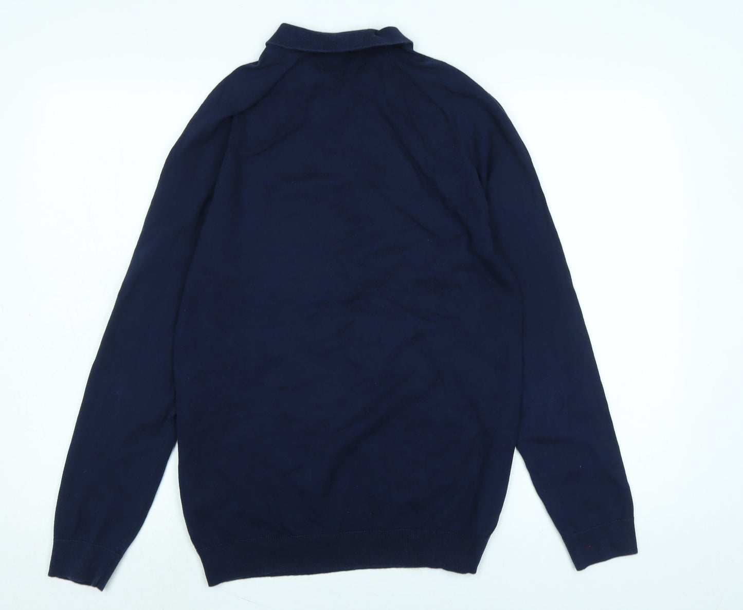 Marks and Spencer Mens Blue Collared Cotton Pullover Jumper Size M Long Sleeve