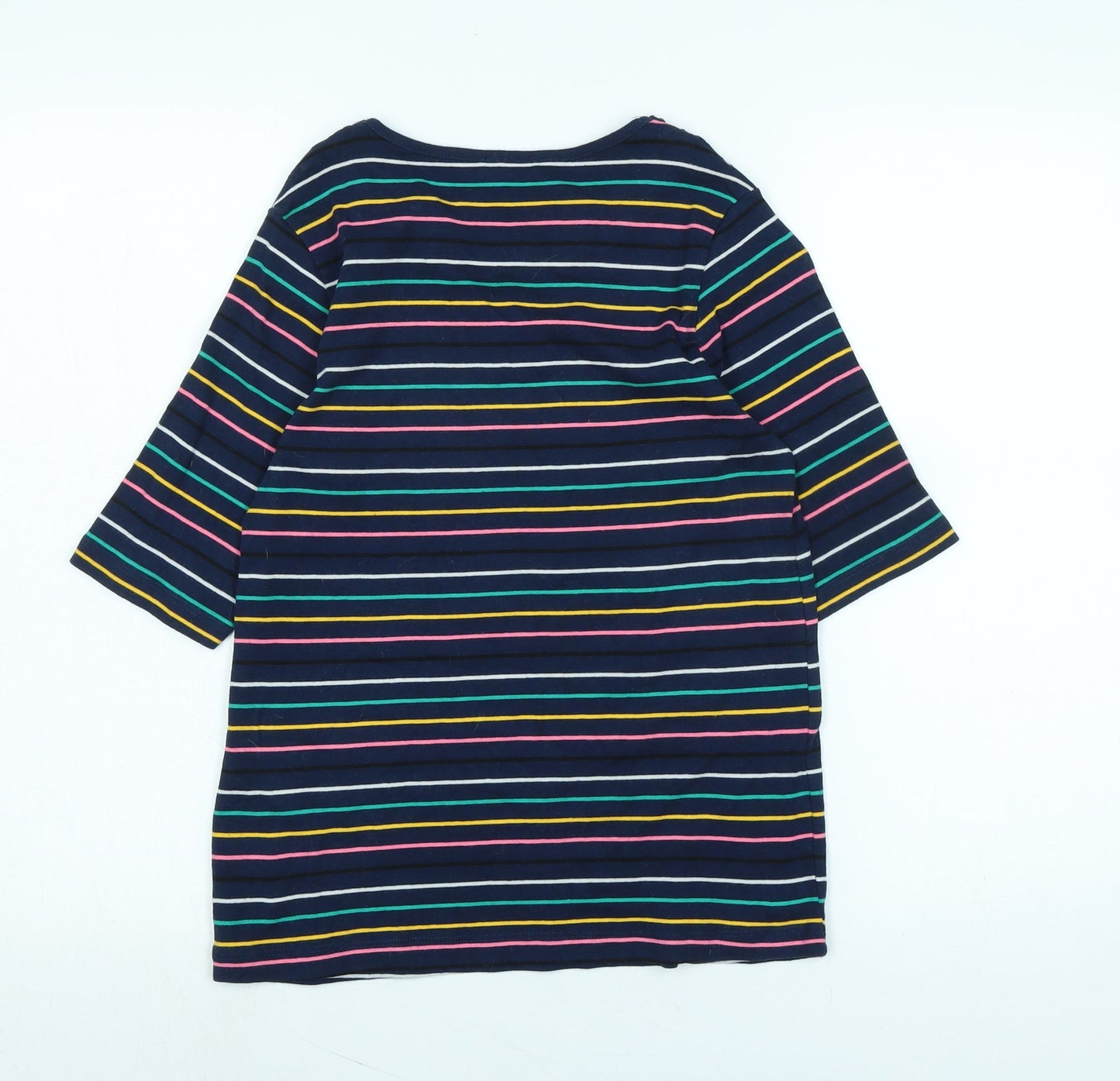 Spirit Womens Blue Striped Cotton Basic T-Shirt Size 10 Scoop Neck