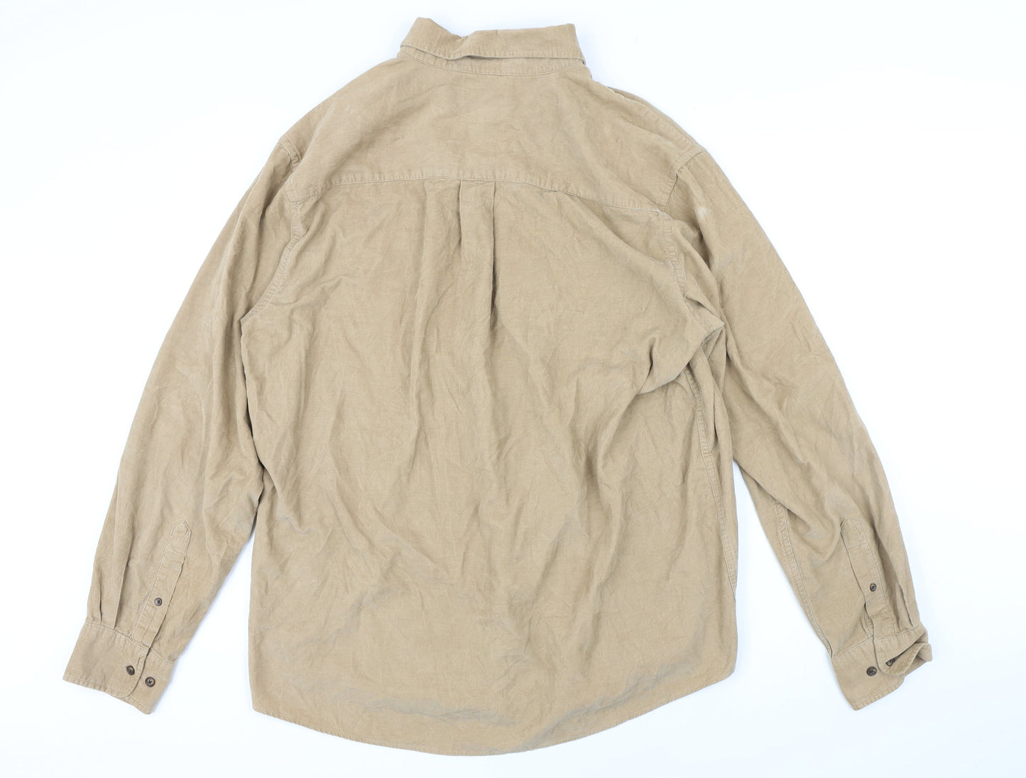Sonoma Mens Beige Cotton Blend Button-Up Size L Collared Button
