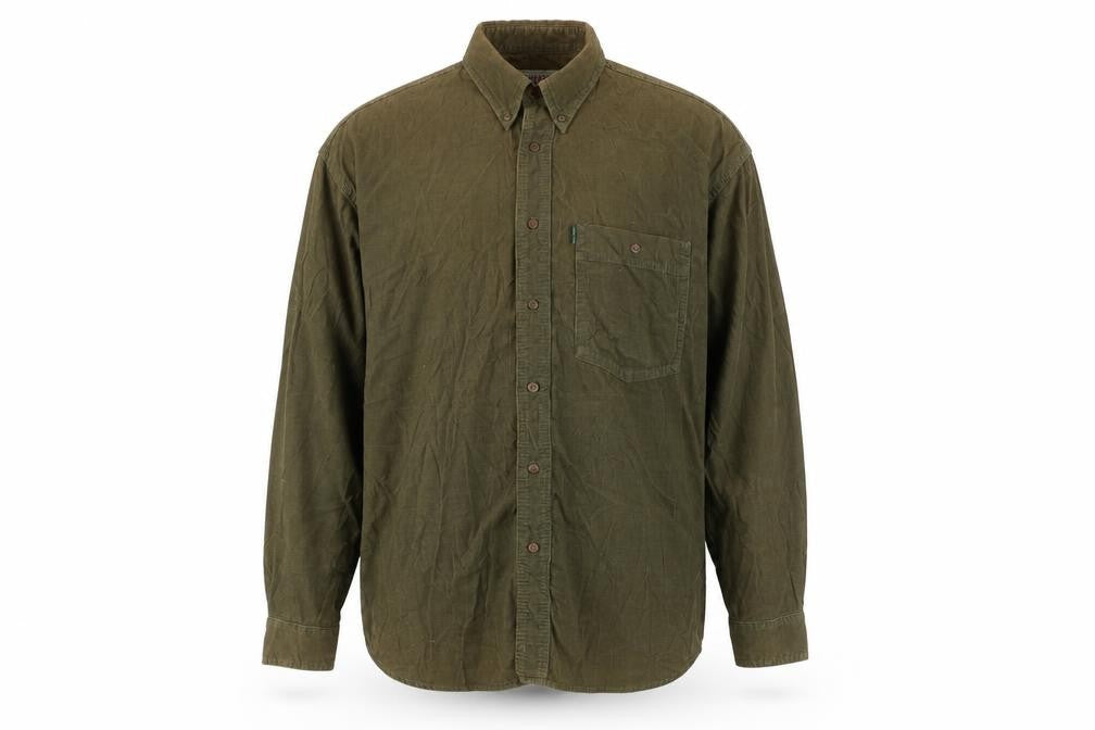 Check Mark Mens Green Cotton Button-Up Size M Collared Button