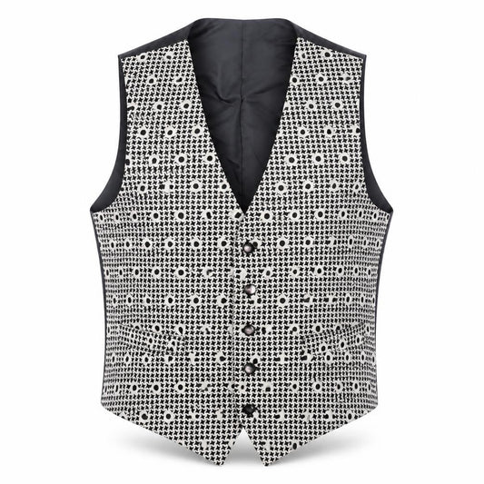 1860 Menswear Mens Black Geometric Polyester Jacket Suit Waistcoat Size M Regular