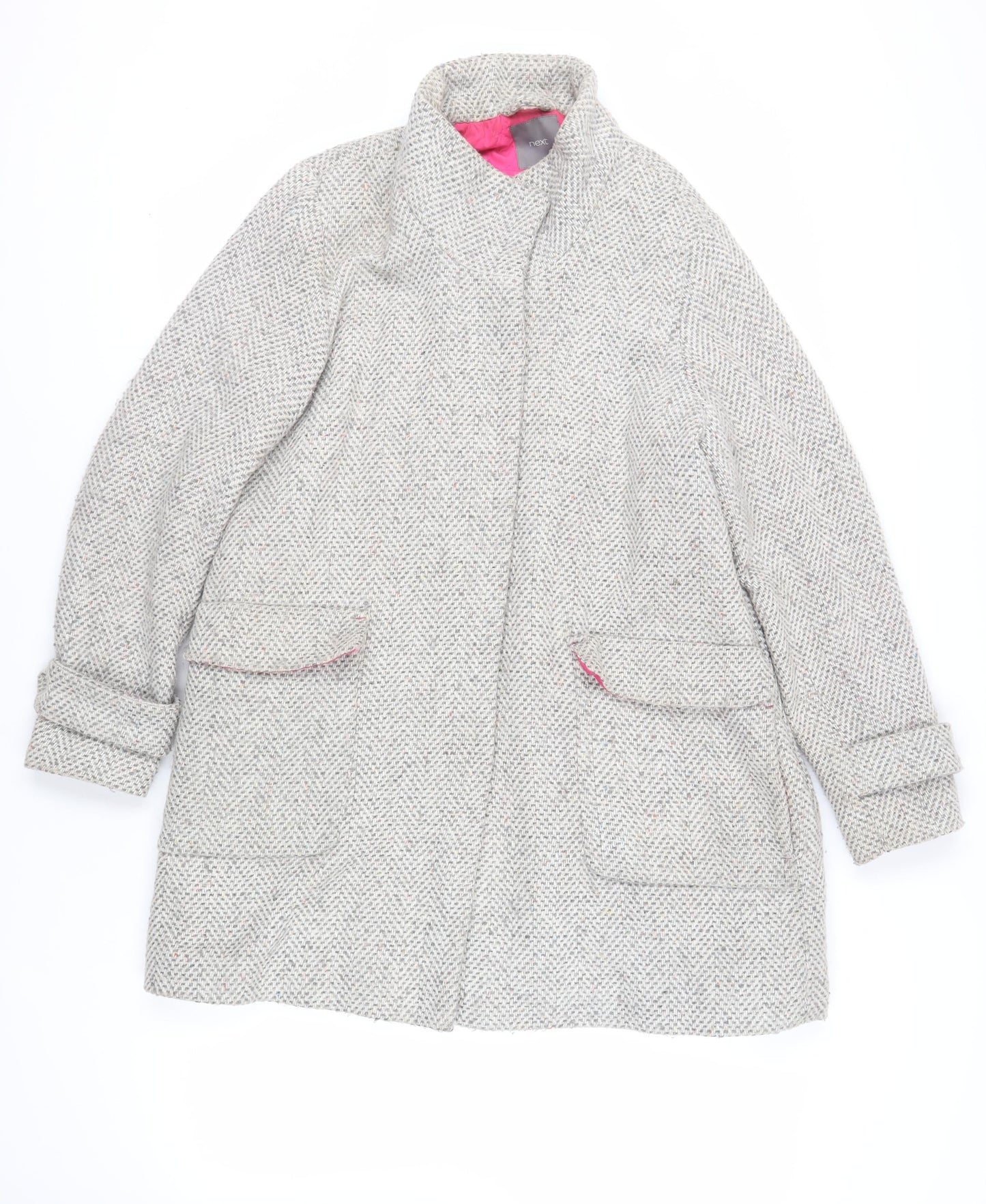 NEXT Womens Grey Overcoat Coat Size 16 Snap