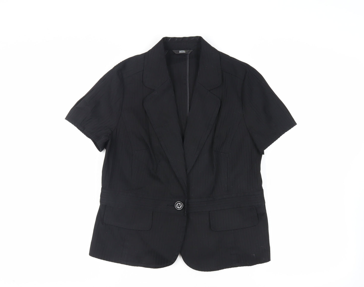 Marks and Spencer Womens Black Striped Jacket Blazer Size 16 Button