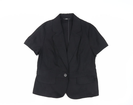 Marks and Spencer Womens Black Striped Jacket Blazer Size 16 Button