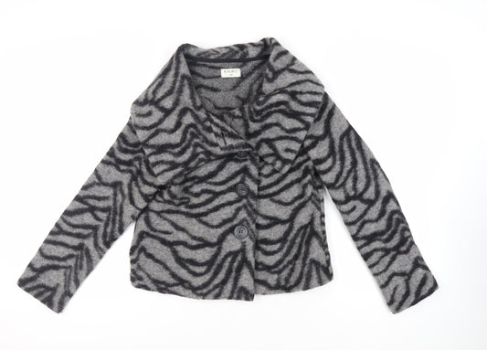 Kaliko Womens Grey Animal Print Jacket Size 14 Button