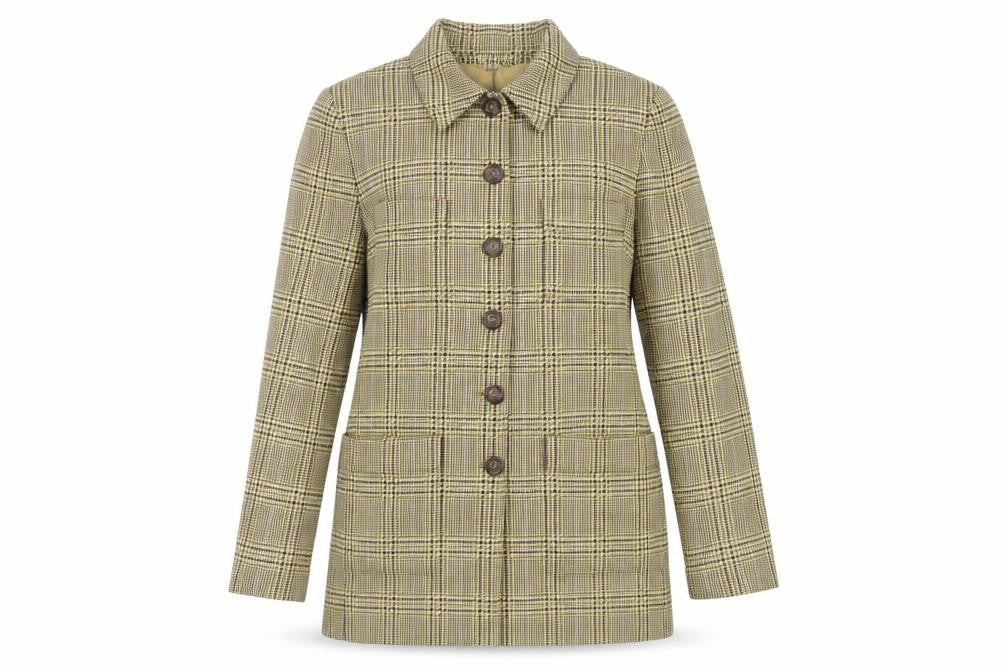 Cyrillus Womens Yellow Plaid Jacket Blazer Size 12 Button