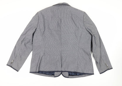 Back view of Maine New England women’s blue striped jacket blazer, size UK 20, button