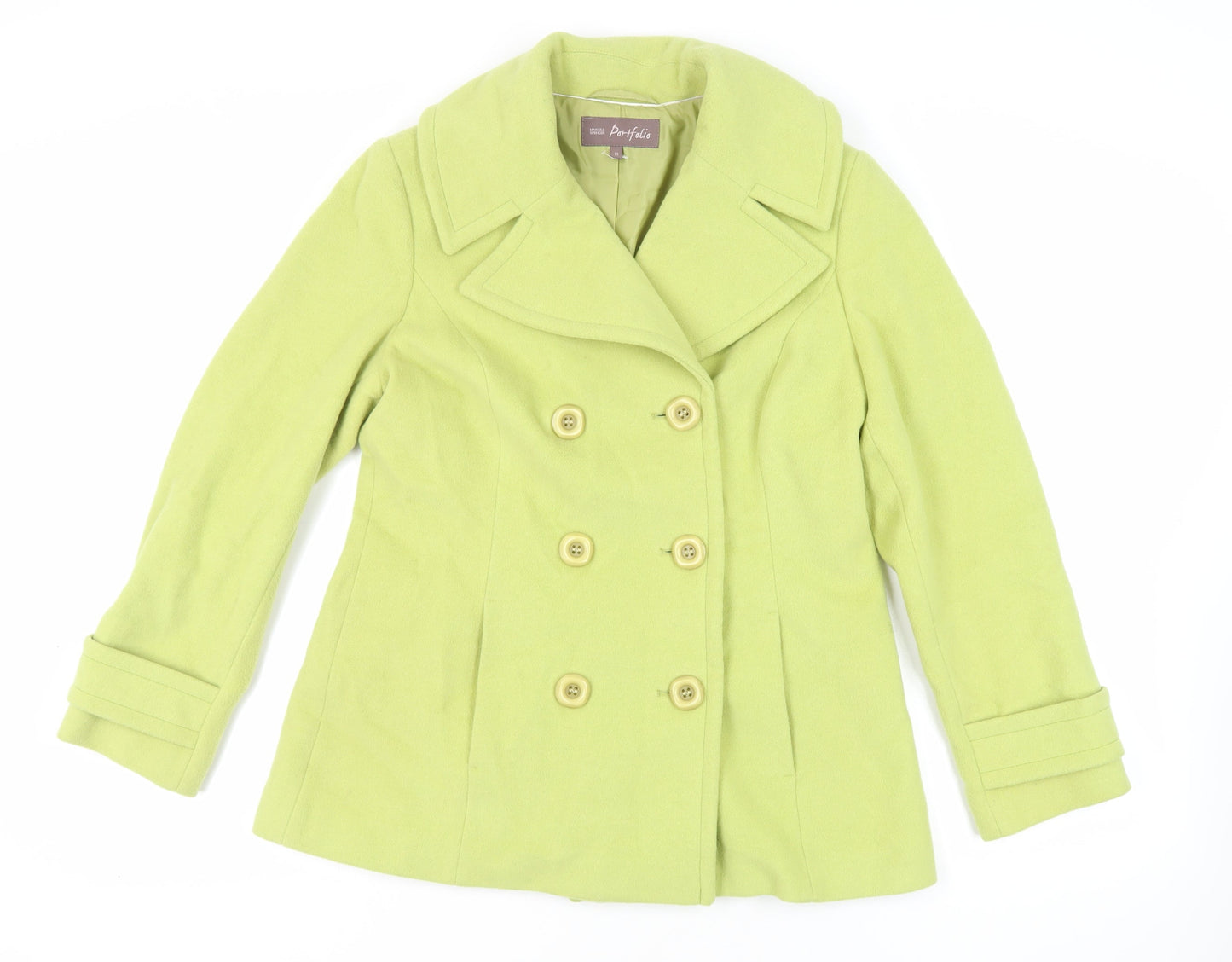 Marks and Spencer Womens Green Pea Coat Coat Size 14 Button