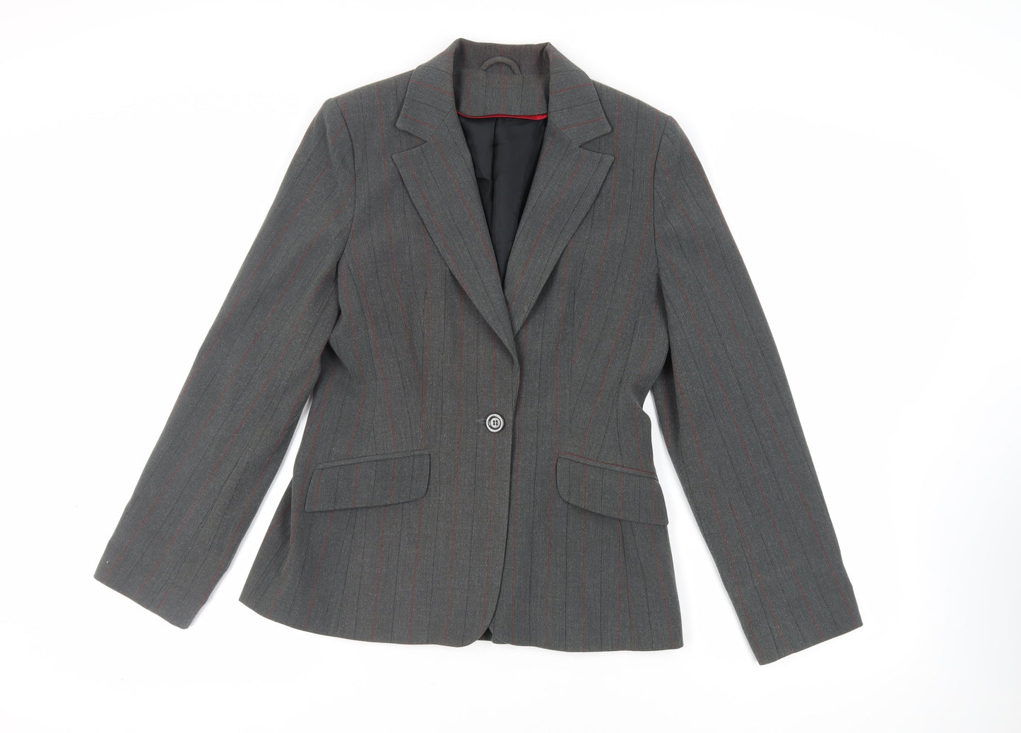 New Look Womens Grey Striped Jacket Blazer Size 12 Button